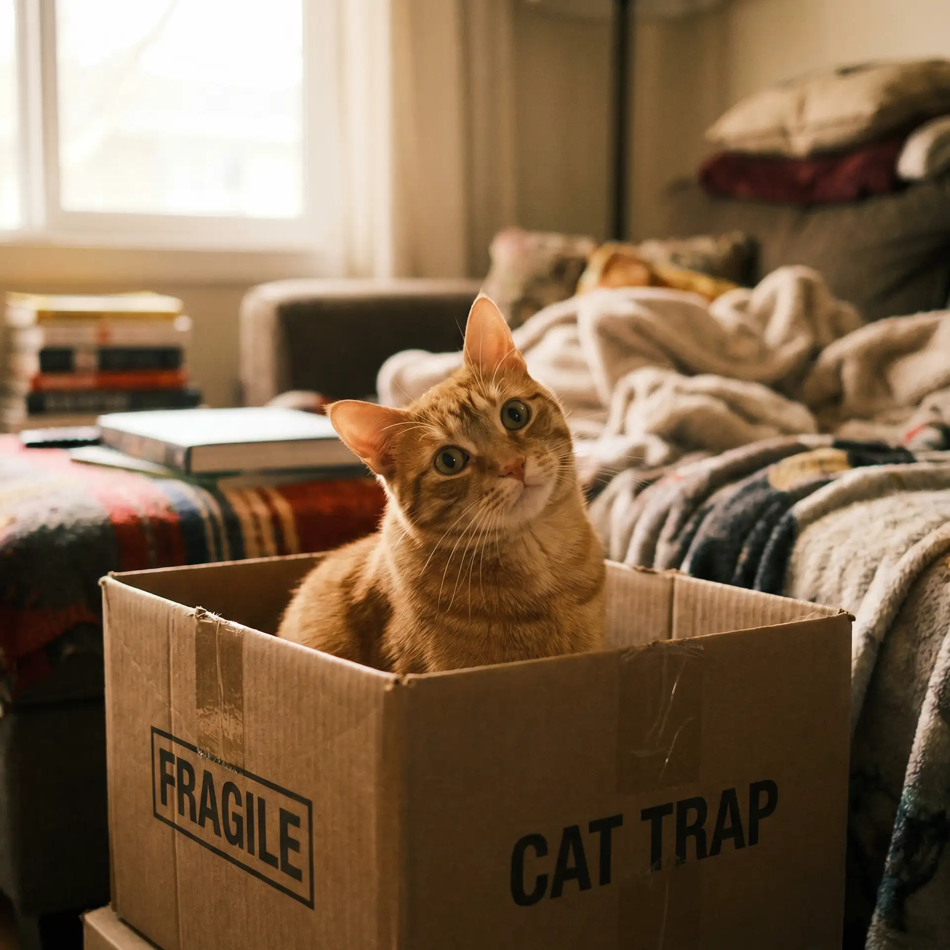 橘猫躲在纸箱里 - 狗仔队