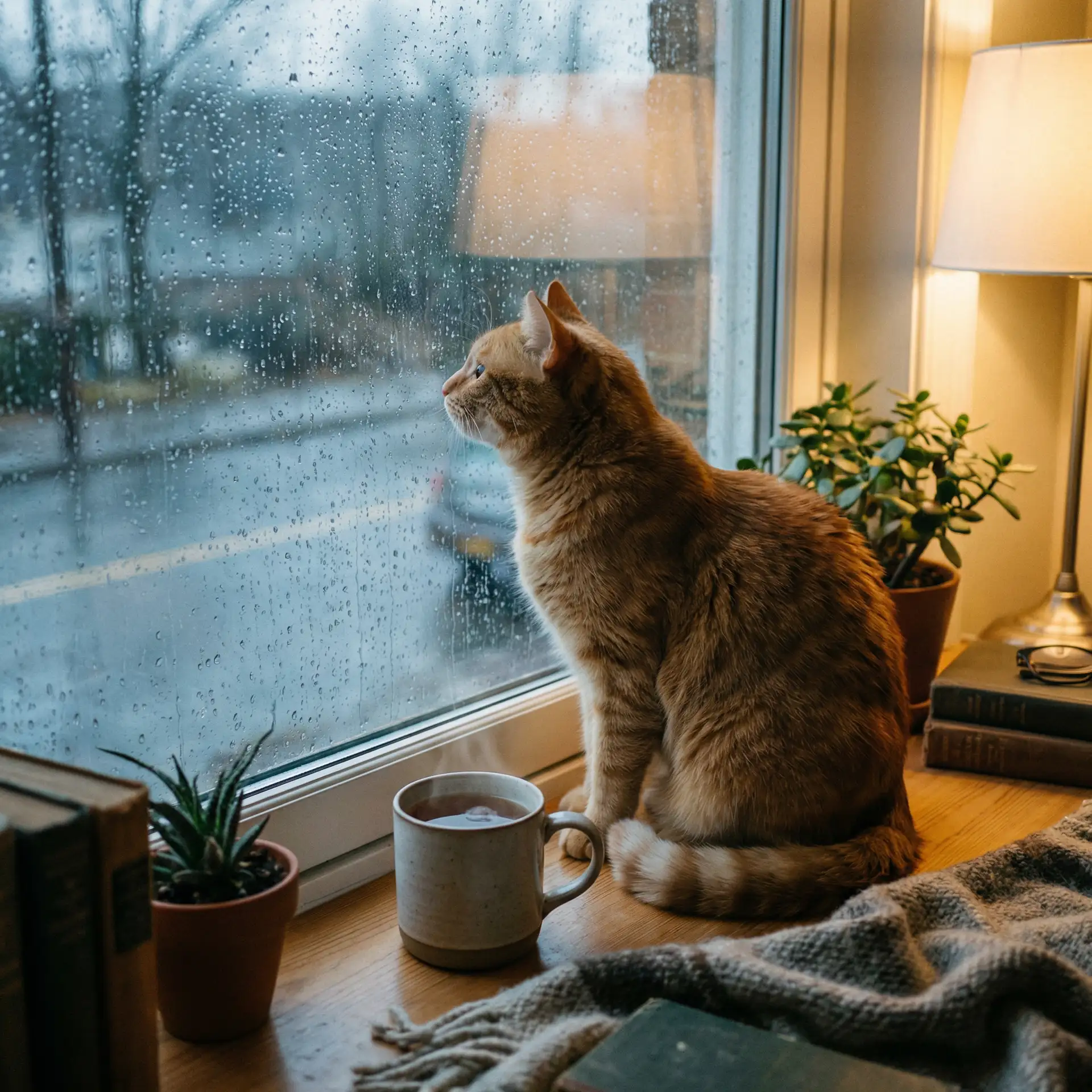 猫咪望着窗外的雨 - 狗仔队